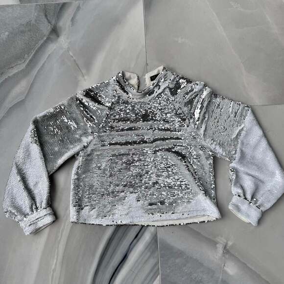 Zara Tops - Zara TRF Collection Silver Sequin Cropped Blouse